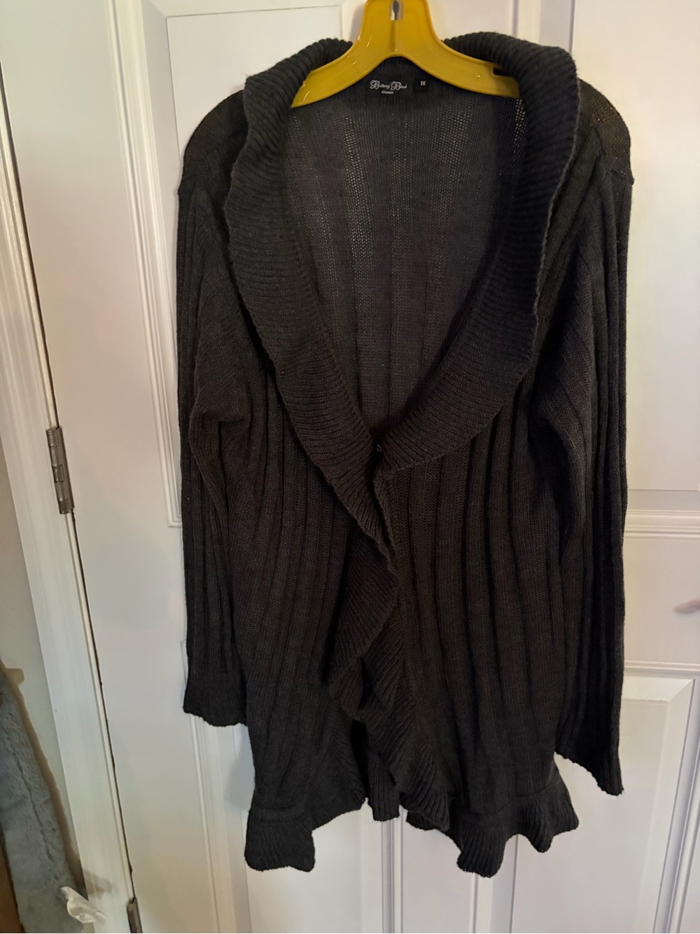 Gray Open-Front Ribbed Cardigan Sweater - Brittany Black